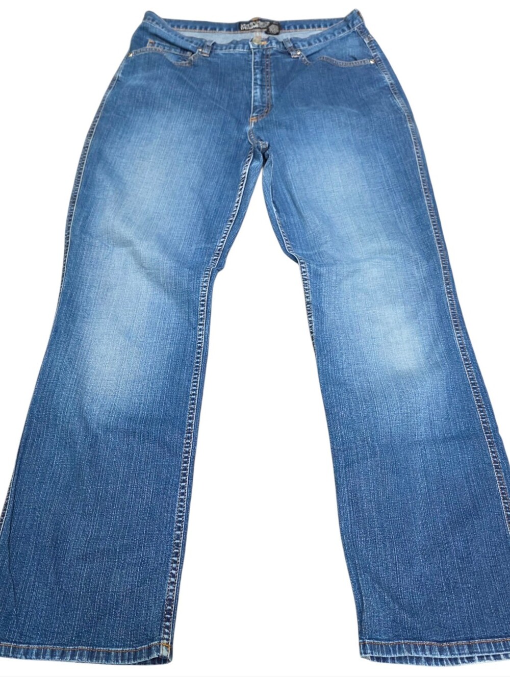 Chico's Denim Women's Blue Flared Denim Jeans - Mid Wash (Size:chico's 2 )